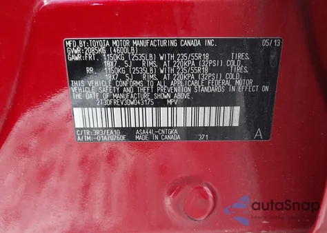 2013 Toyota Rav4 Limited из США, поврежденный, VIN 2T3DFREV3DW043175